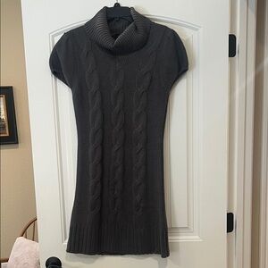 Women's Cable Knit Turtleneck Sweater Dress - Dark Gray
